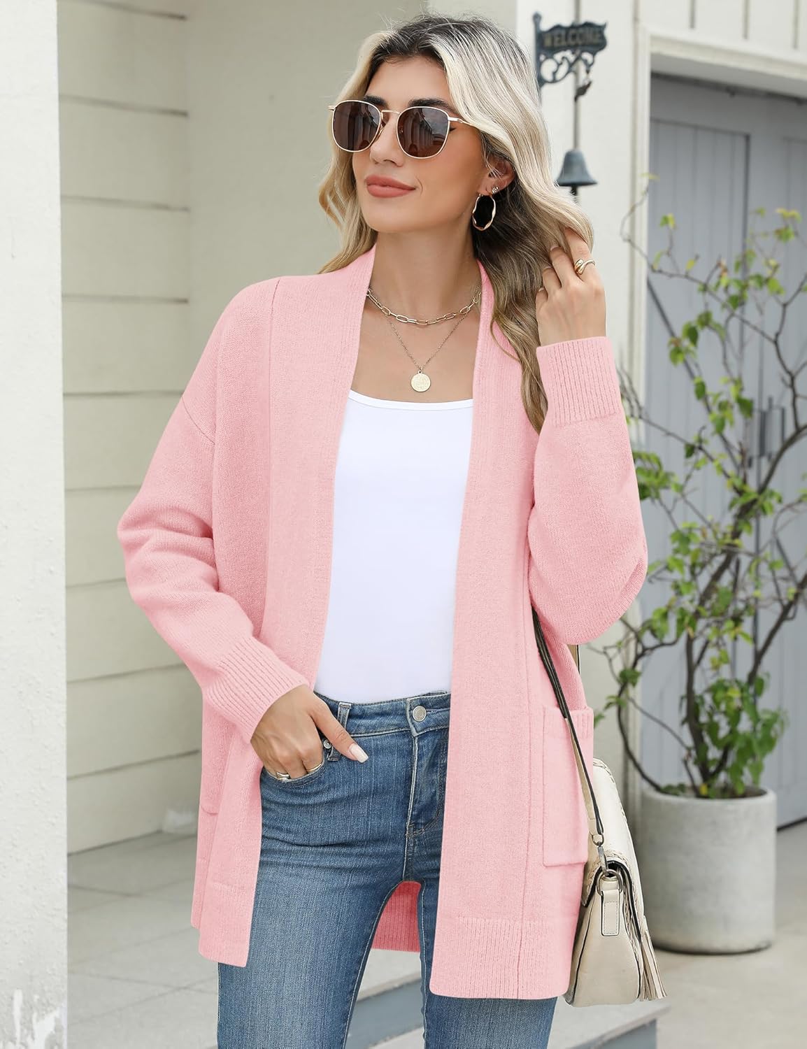 Micoson Women's Long Sleeve Open Front Knit Cardigan Sweaters 2025 Casual Loose Jacket Coat with Pockets - Image 3