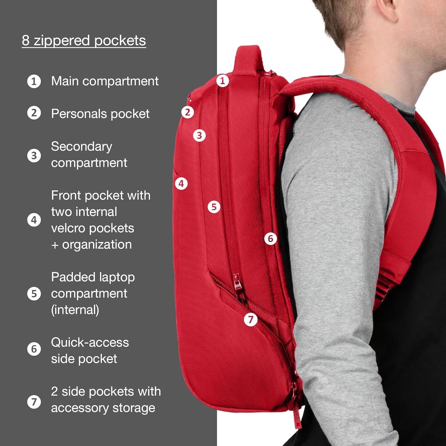 Incase ICON Backpack – Large Tech Backpack for Business, School, Travel – Laptop Bag with 8 Compartments, Fits 16 Inch Devices – Dedicated Laptop, Tablet, Phone and Accessory Pockets - Signal Red - Image 8