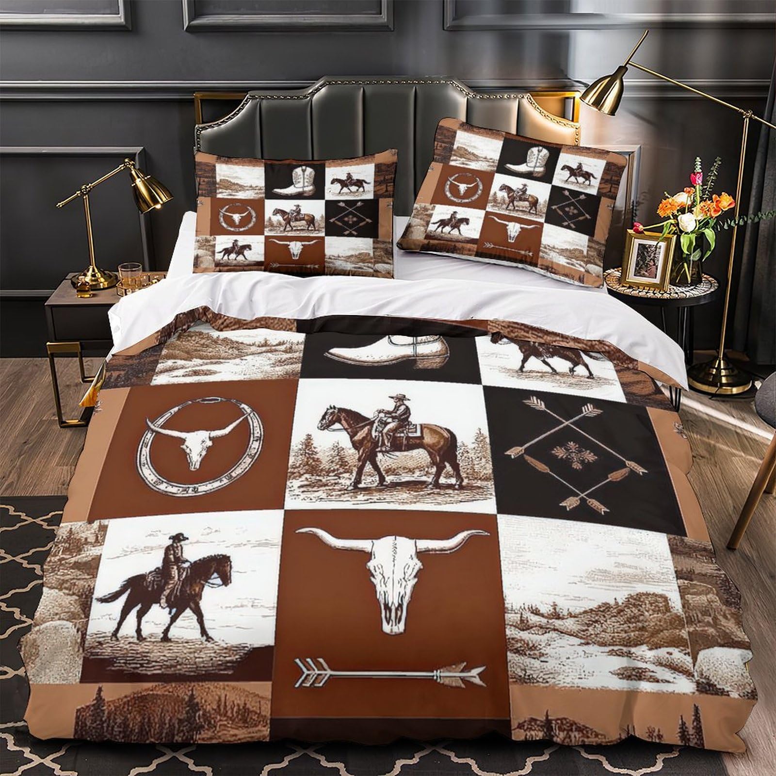 Housse de Couette Bottes Western Parure de Lit Microfibre 3D