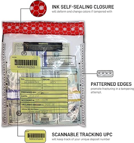 Miniatura 3 de Nadex Bolsas de depósito bancario a prueba de manipulaciones de 9 x 12 pulgadas con FRAUDSTOPPER - 4 indicadores de seguridad de manipulación,