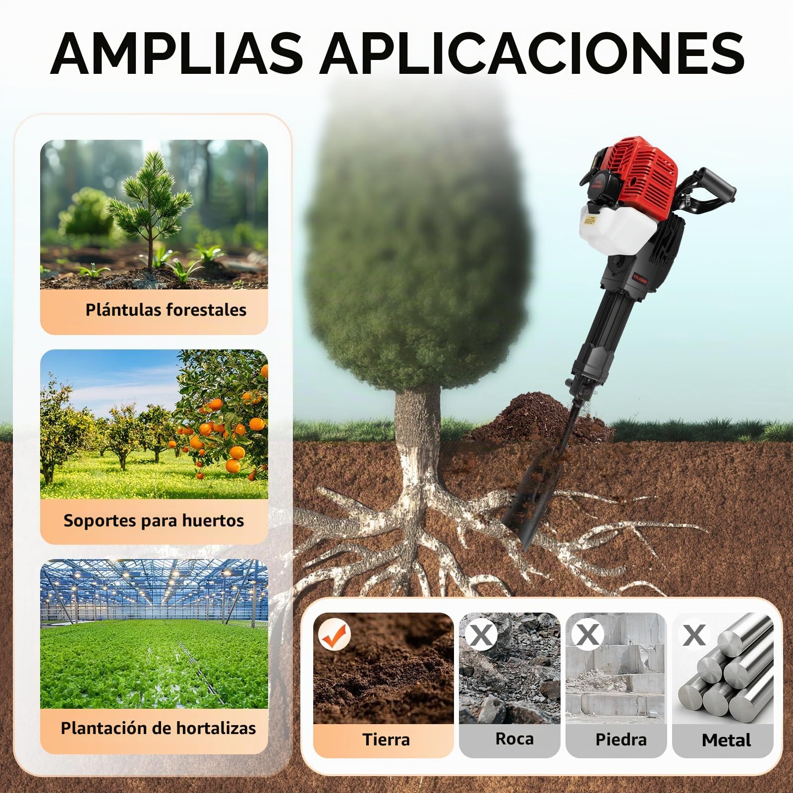 Trituradora de árboles de jardín manual 52CC portátil de gasolina para jardín a gasolina para árbol