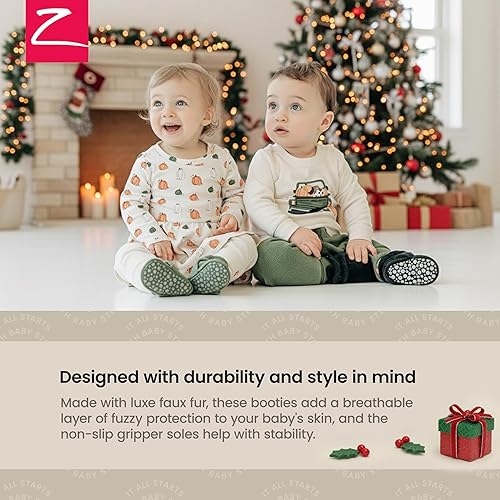 Miniatura 2 de Zutano Botines unisex peludos para bebé con pinzas, forro de algodón orgánico, artículos imprescindibles para la lista de regalos de bebé