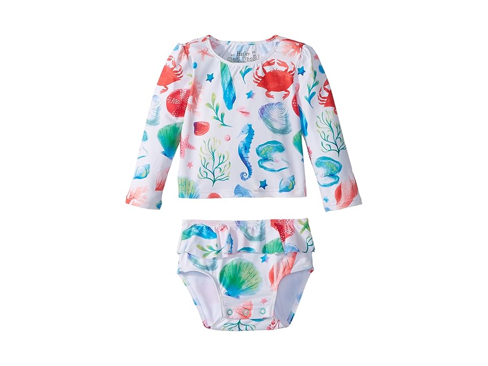 

Hatley Kids Ocean Treasures Mini Rashguard Set (Infant) (White) Girl's Swimwear Sets