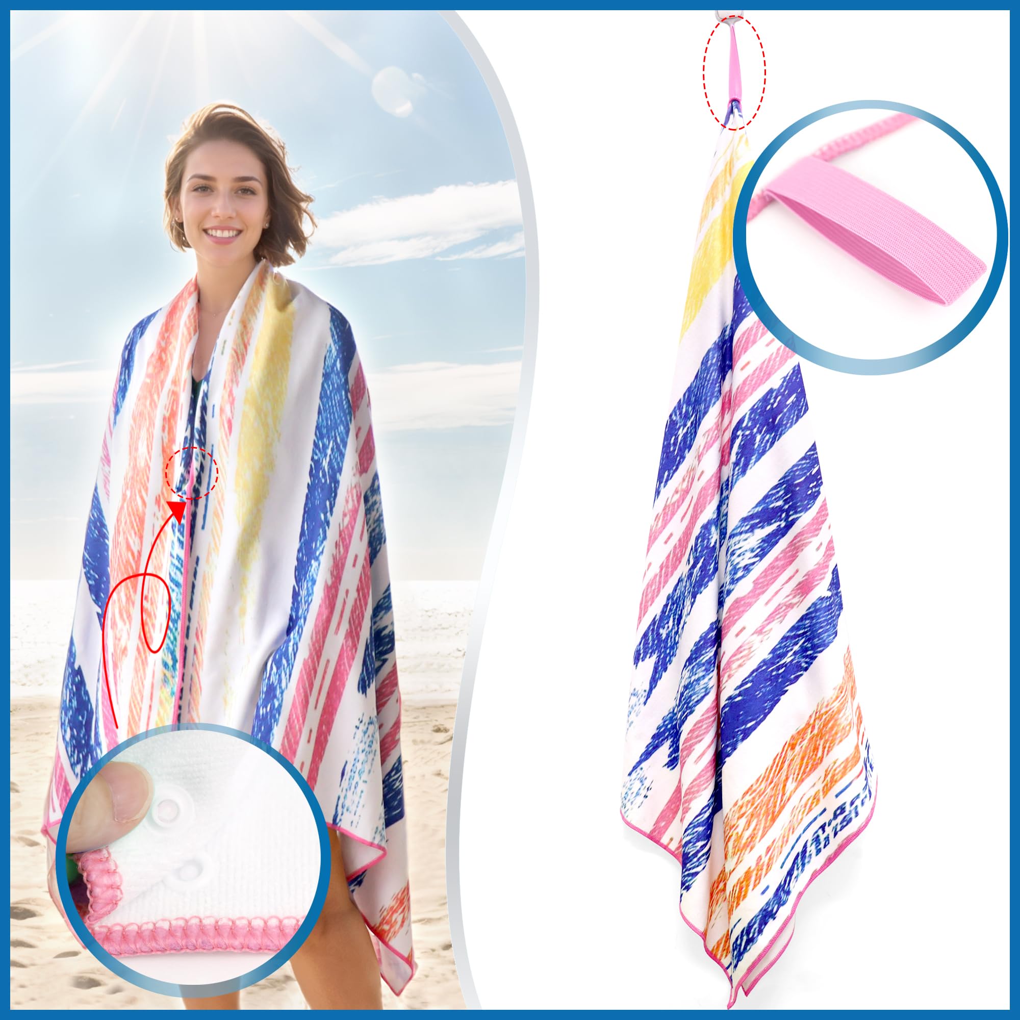Oversized Microfiber Beach Towel - 71x35 Inch Quick Dry, Sandproof Towel With Carry Bag For Pool, Travel, Yoga