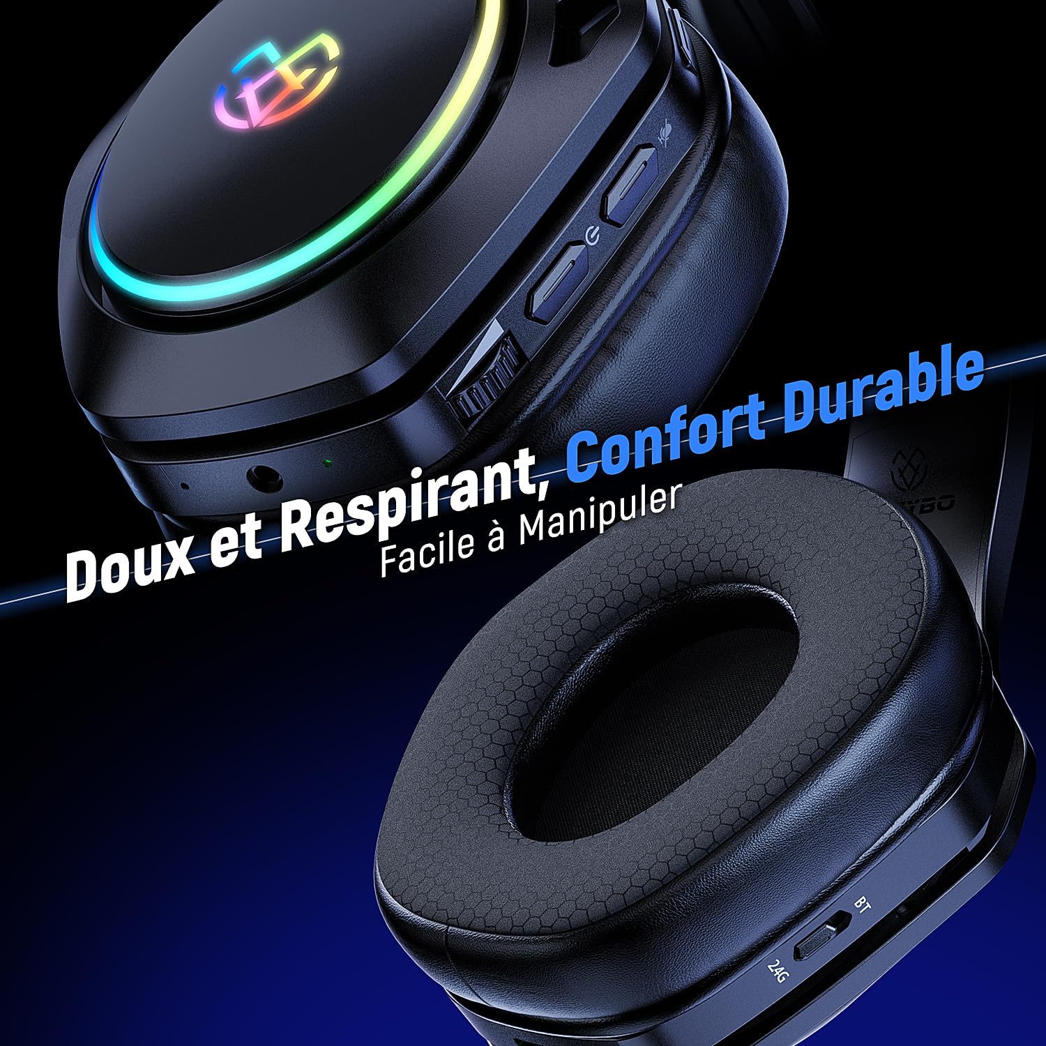 Tatybo - Auriculares Gaming Inalámbricos con Micrófono de Ruido Ambiental, 7.1 Sonido Envolvente, Batería de 35H, Transductores de 50 mm, Auriculares Transpirables para ps5 PC ps4 Switch