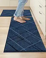 COSY HOMEER Kitchen Mats, 2 PCS Kitchen Rug Non Slip Washable, Absorbent Runner Rugs for Kitchen Floor, Polyester Kitchen Sink Rug 20"x32" + 20"x48"(Blue)