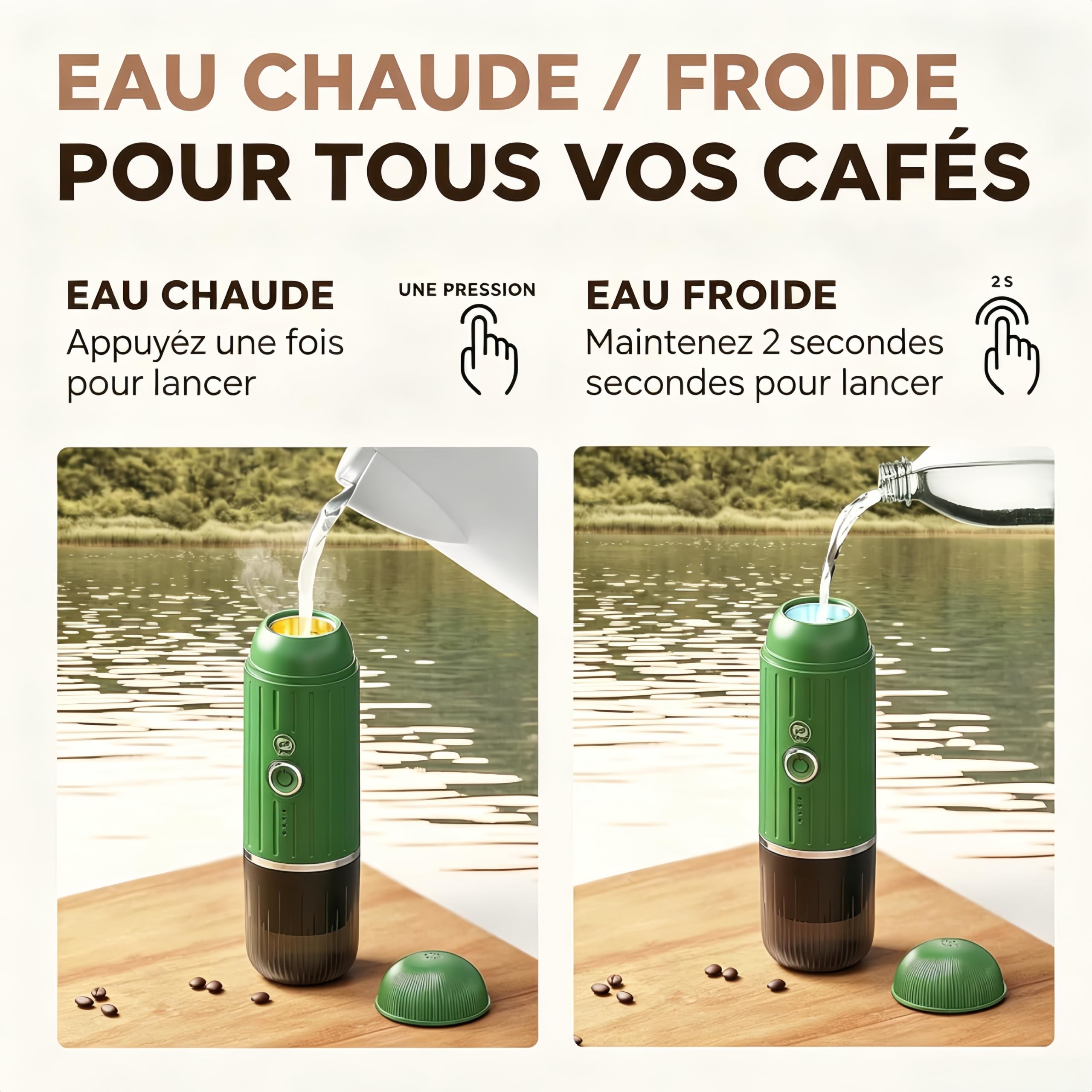 i Cafilas tragable elektrische Espressomaschine 12 V Travel Espresso Machine mini cafetera para ir camping espressomachine, compatible con café molido y cápsula NS (verde)