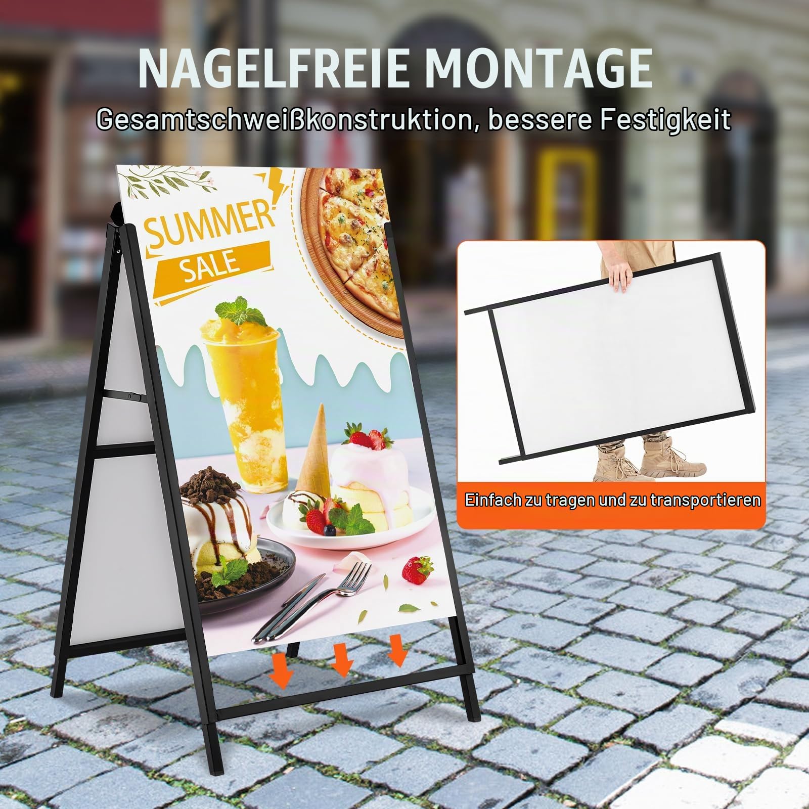 VEVOR Kundenstopper Gehwegaufsteller Werbetafel 61 x 91 cm, Plakatständer Q235-Stahl Plakatständer mit A-Rahmen, Werbeaufsteller Gehwegaufsteller für Restaurants, Bars, Cafés, Unternehmen usw.