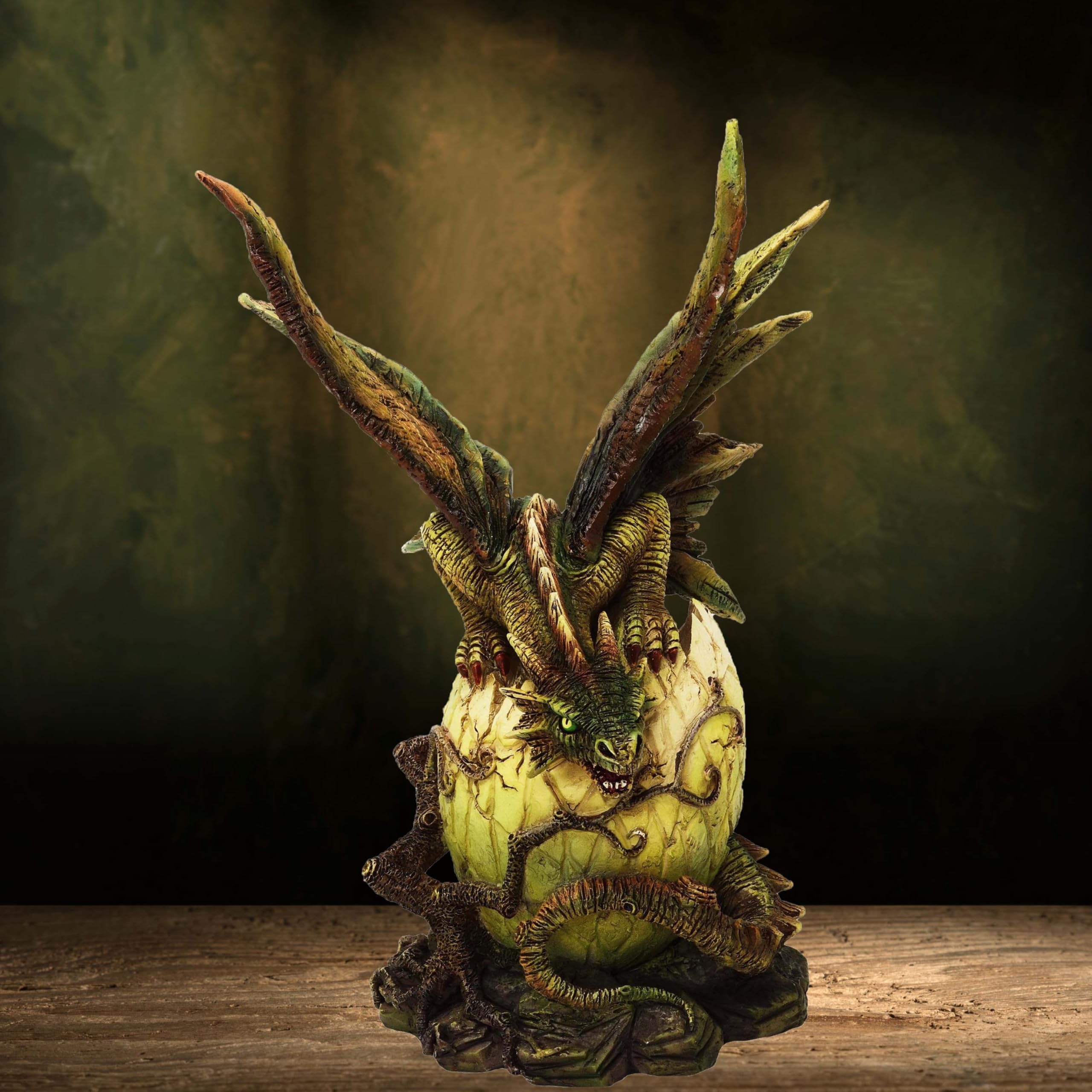 MystiCalls Dragon sur l'œuf de dragon dans une branche - Figurine fantastique dragon babydrache