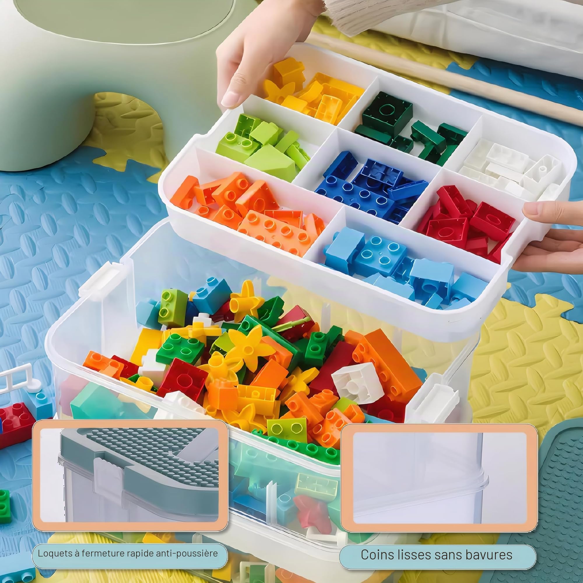 Boîte de rangement empilable organisateur pour jouets 30,5×32,5×23 cm Vert