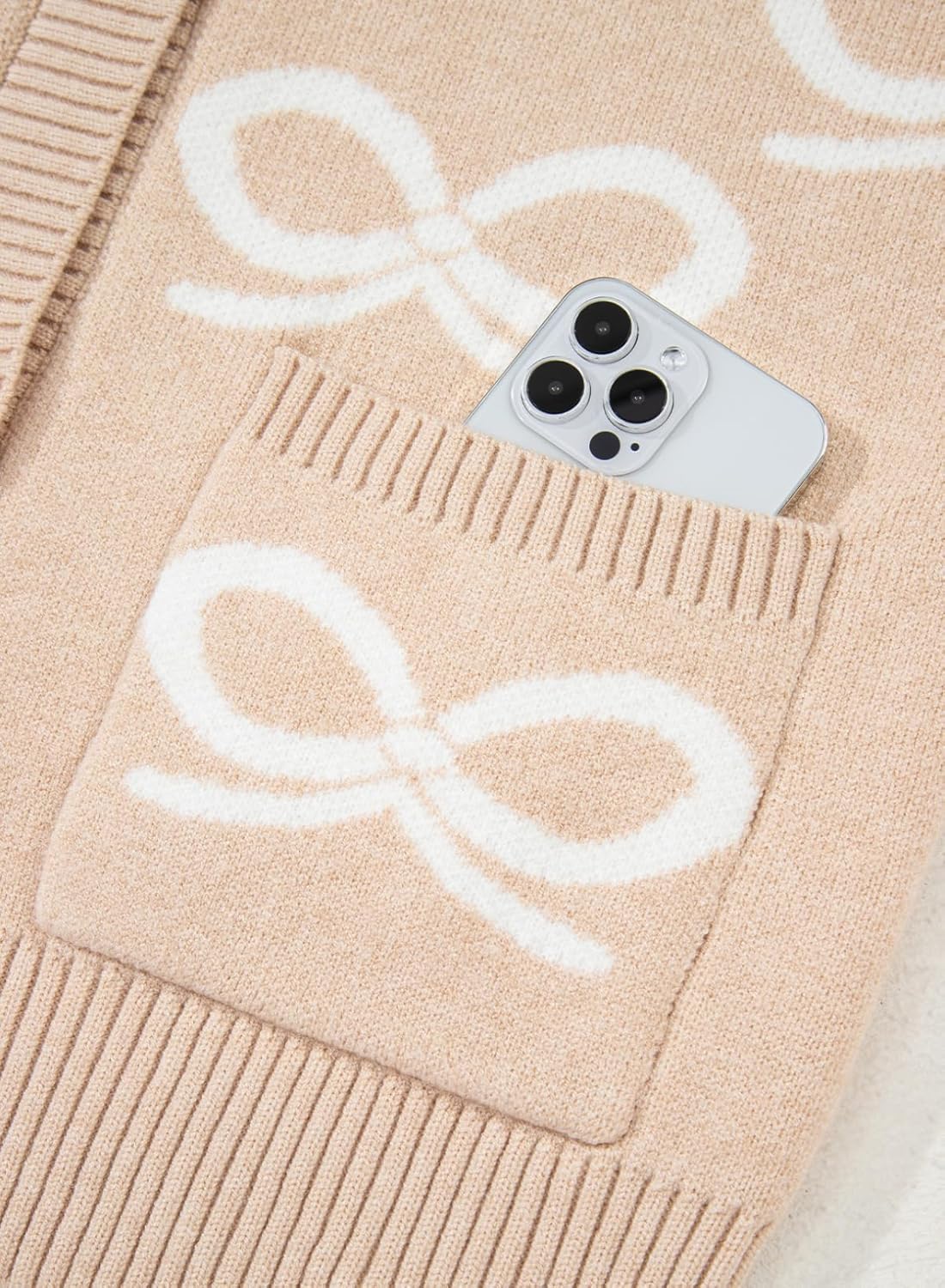 Astylish Womens Open Front Knit Cardigan Sweaters Button Down Bow Printed Outwear Coat with Pockets - Image 8