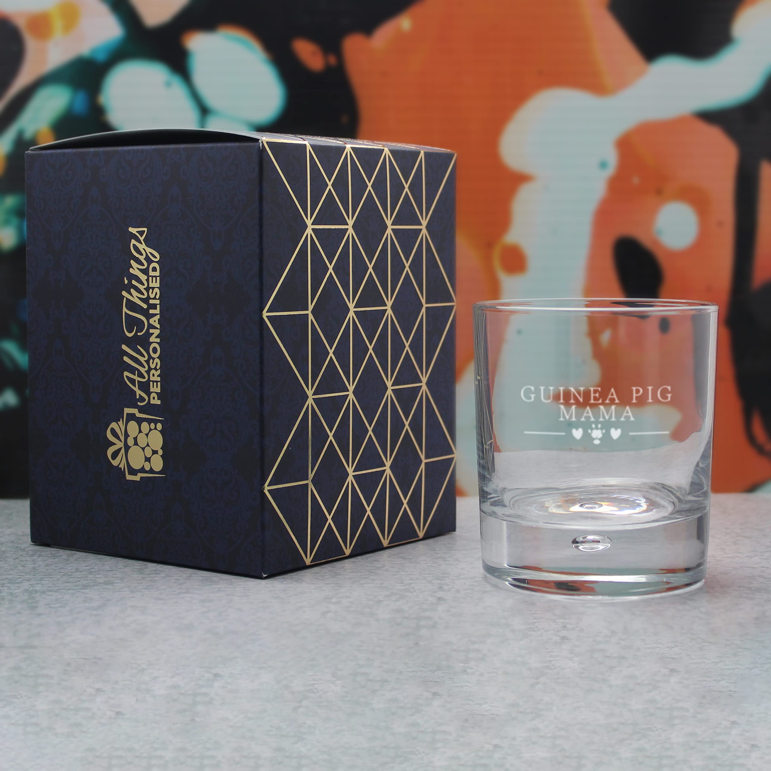 Vaso de whisky grabado personalizado con diseño de conejillo de indias, añade un mensaje personalizado al reverso, grabado con láser, caja de regalo incluida, regalo para mamá, regalo de cumpleaños