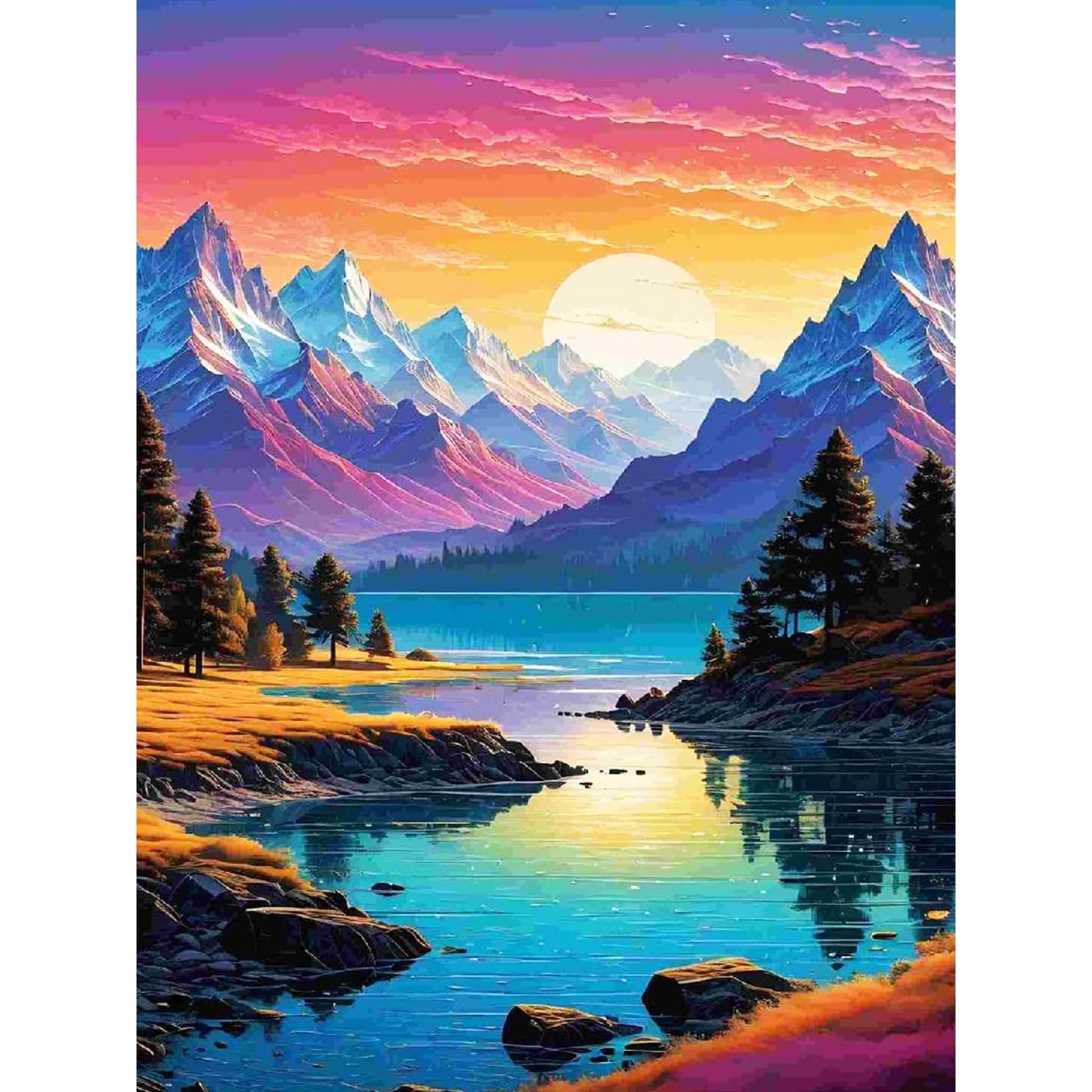 Bowetile Mountain Sunset Diamond Painting Art Kits for Adults, 5D DIY Gem Art Painting Kits, Full Drill Landscape Painting Rhinestone Embroidery Pictures for Beginners, Home Wall Decor 30x40cm