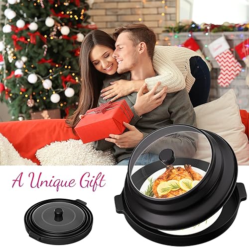 Miniatura 2 de Cubierta 2 en 1 para salpicaduras de microondas para alimentos con placa base antiquemaduras, tapa grande de plástico y silicona plegable con