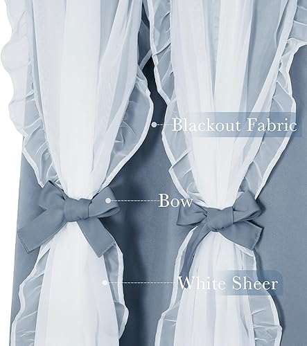 Vista 44 de PONY DANCE Cortinas decorativas para niñas, cortinas decorativas para niños, cortina de doble capa con volantes, superposición para oscurecer