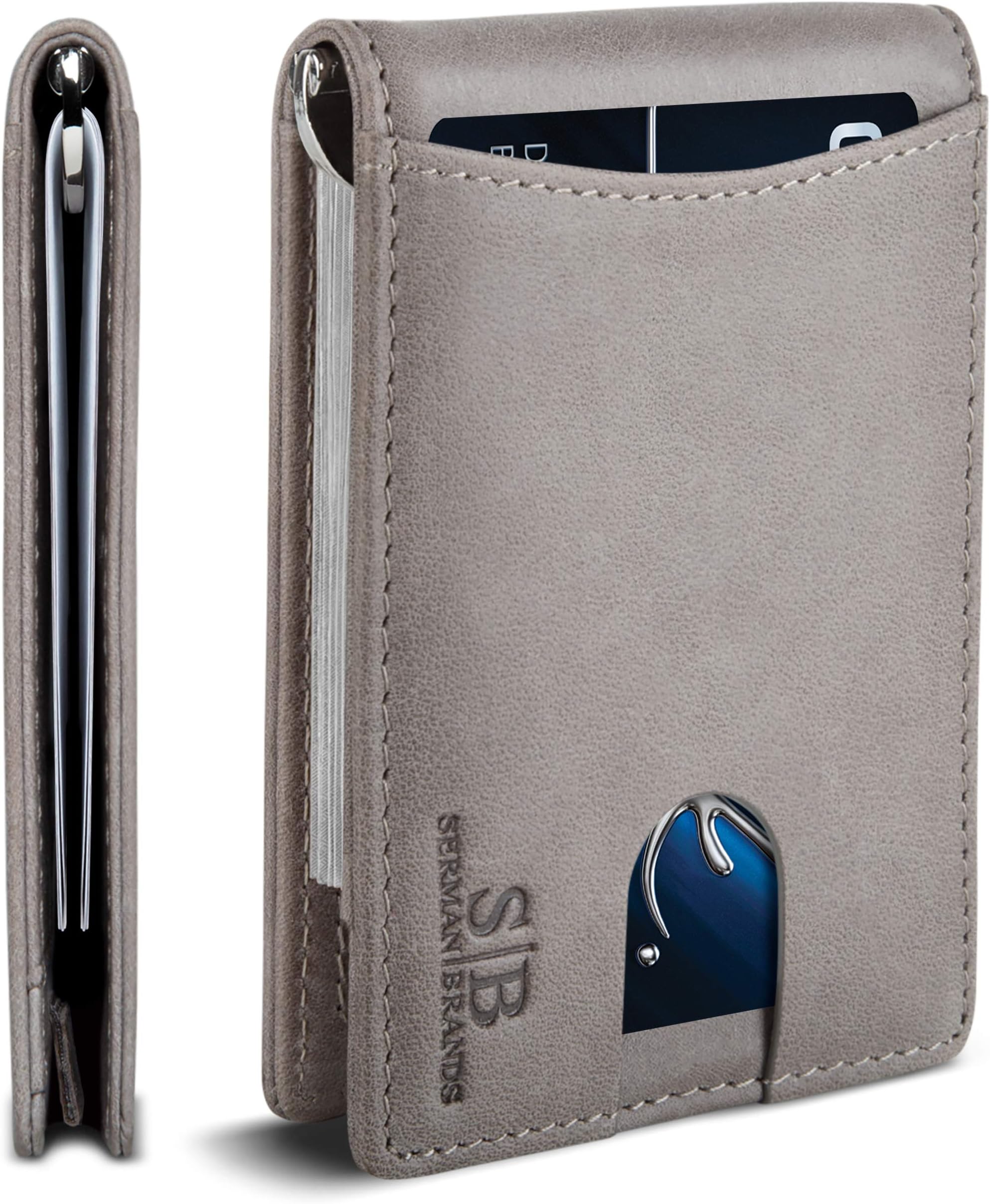 RFID Blocking Slim Bifold Genuine Leather Minimalist Front Pocket Wallets for Men with Money Clip Thin Gift