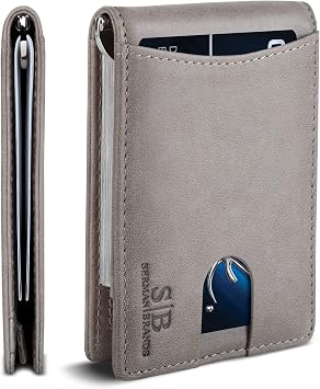 SERMAN BRANDS RFID Blocking Slim Bifold Genuine Leather Minimalist Front Pocket Wallet for Men with Money Clip Thin Gift, Slate Grey 1.S, Slim