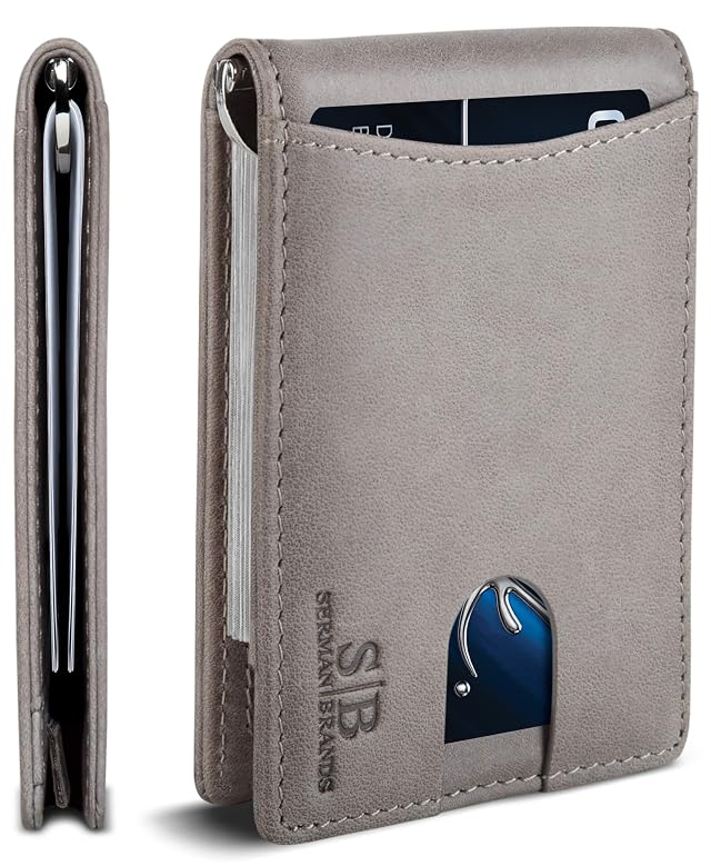 SERMAN BRANDS RFID Blocking Slim Bifold Genuine Leather Minimalist Front Pocket Wallets for Men with Money Clip Thin