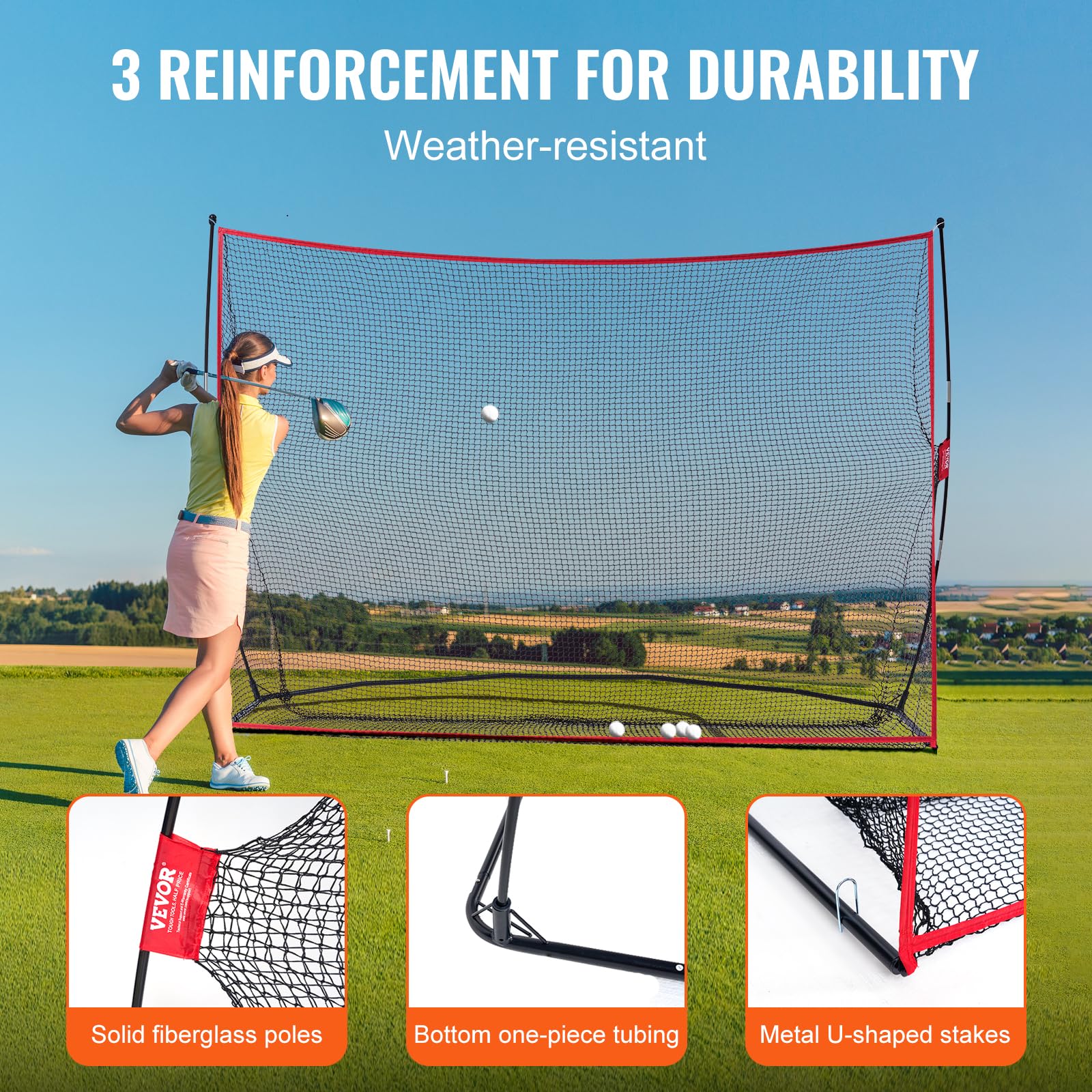 VEVOR Rete da Golf 10x7ft, Uso Interno Esterno, Rete Ausiliaria da Golf Portatile per la Casa con Robusto Telaio in Fibra di Vetro e Borsa per Il Trasporto, Regalo per Uomini, Amanti del Golf