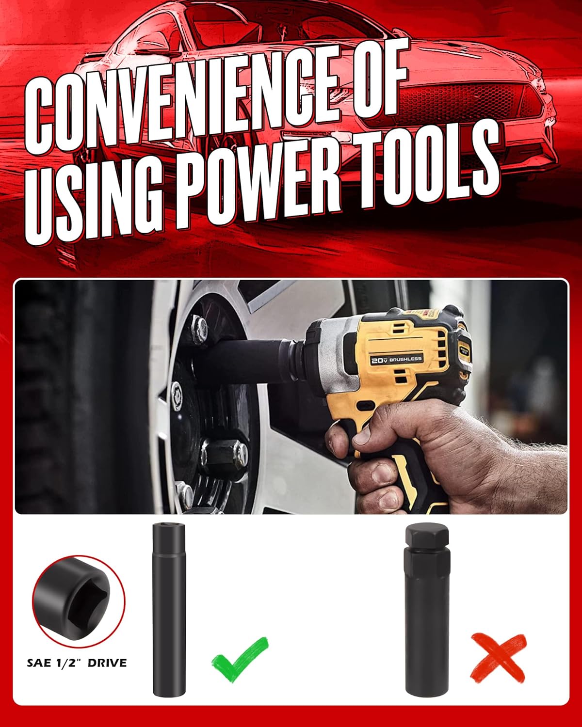 Lug Nut Socket Set, 8PC SAE & Metric Wheel Lock Removal Key Kit for Spline And Spike Lug Nuts, Locking Lug Nut Removal Tool for Aftermarket & Factory Wheels, High Strength CR-V Steel Material