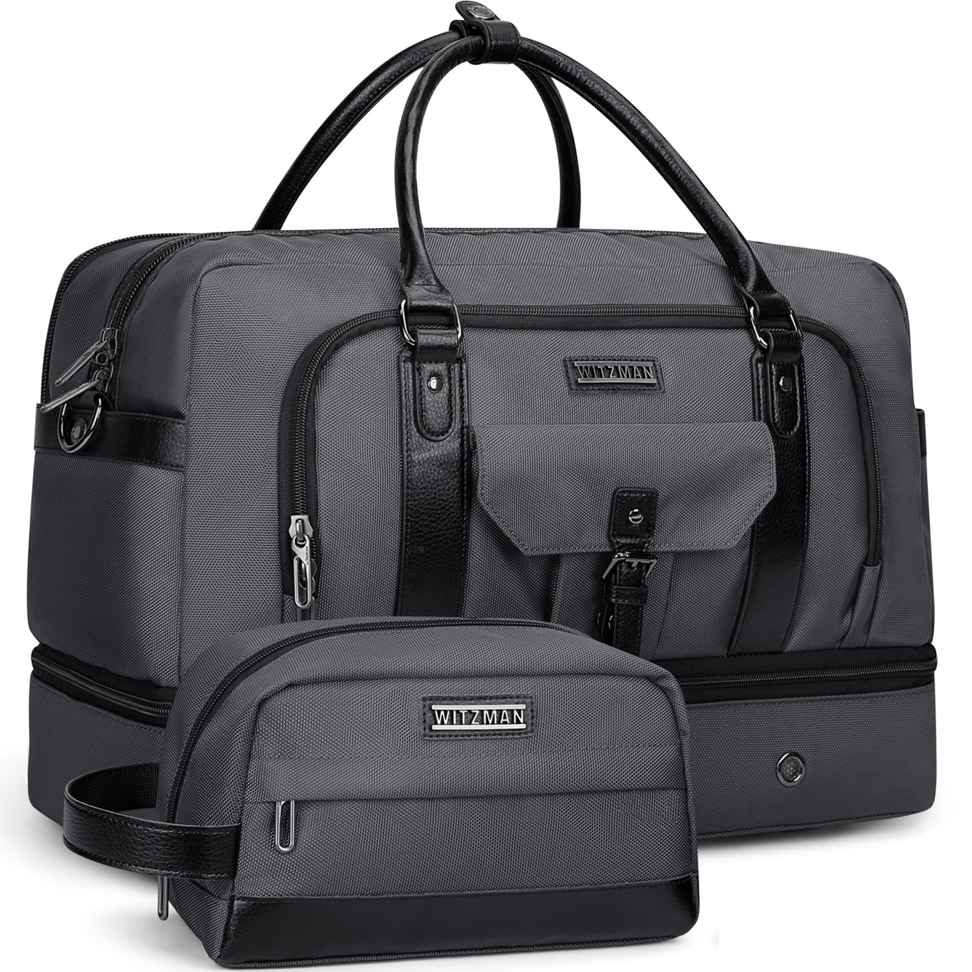 Weekender Bags for Men Carry On Overnight Bag with Toiletry Bag Sets Travel Duffle Bag Shoes Compartment （B694 Silvery Grey）-image-0