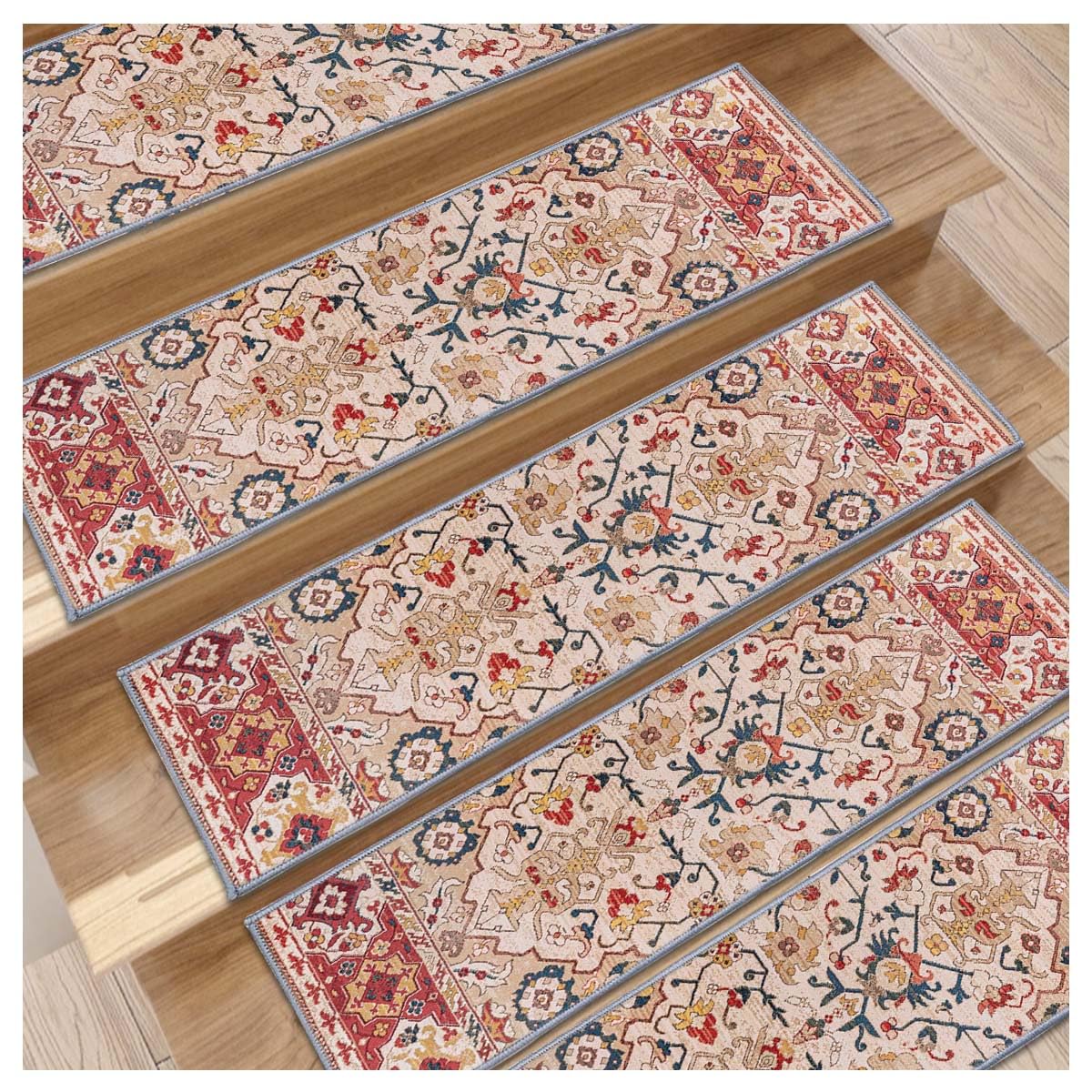 Photo 1 of 8”x 30” Carpet Stair, Anti-Slip Carpet Treads for Wooden Steps, Self-Adhesive Decorative Stair Runners, Slip-Resistant Treads for Indoor Wooden Staircases (15, Red, 8X30 inch)