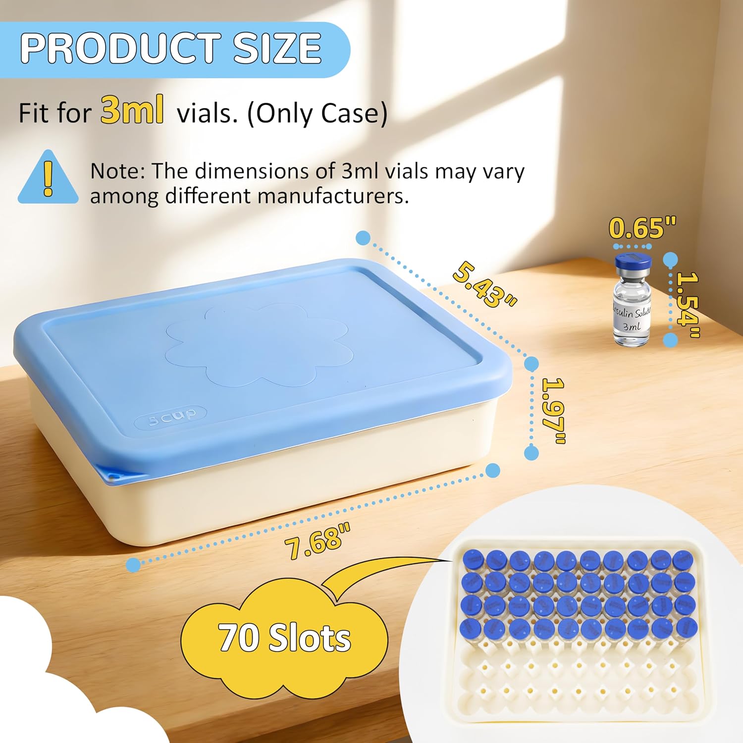 2 Pack 3ml Peptide Insulin Vial Storage Case, Max Hold 140 Slots