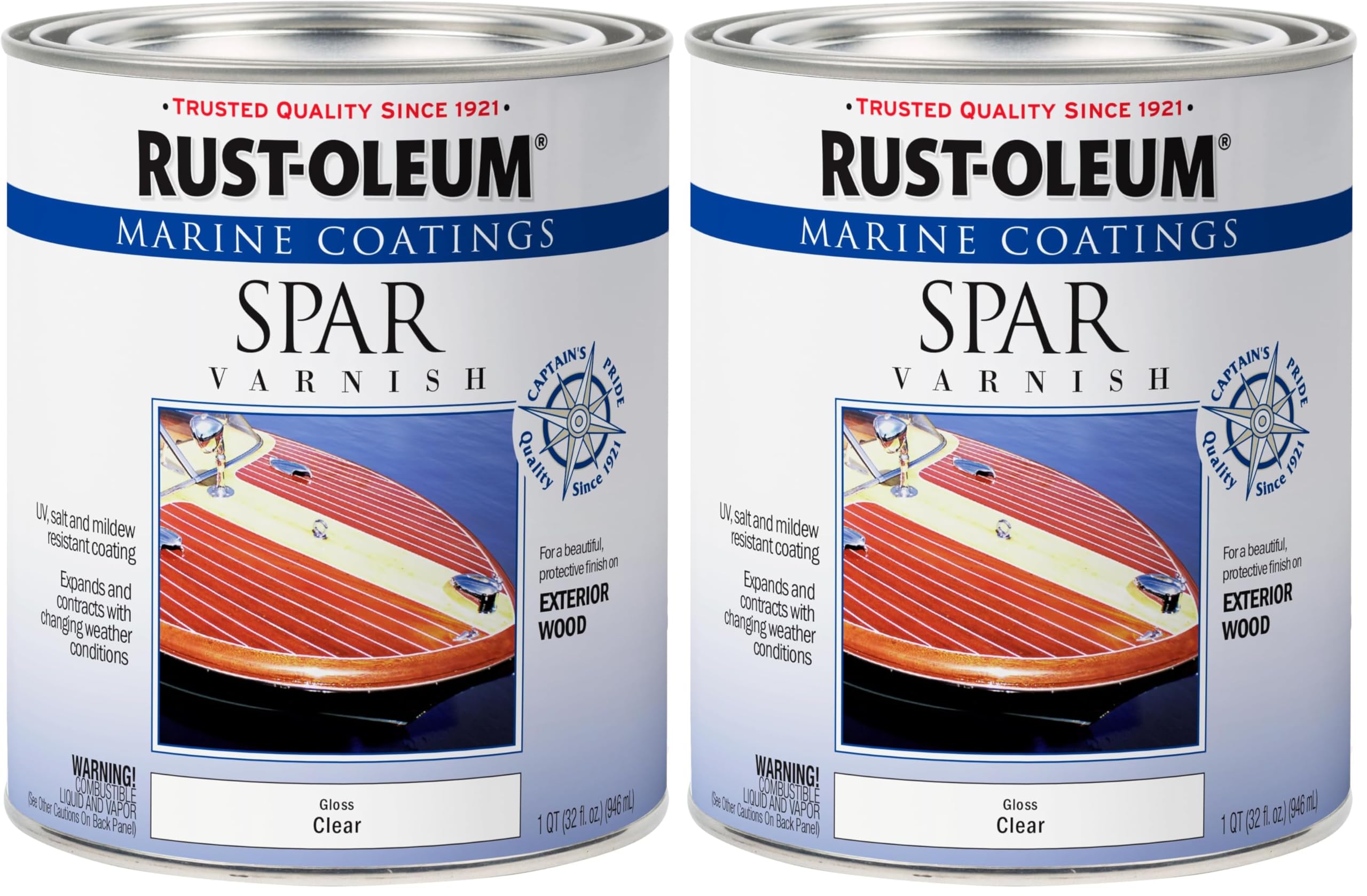 Rust-Oleum 207008 Marine Spar Varnish, Quart, Gloss Clear (Pack of