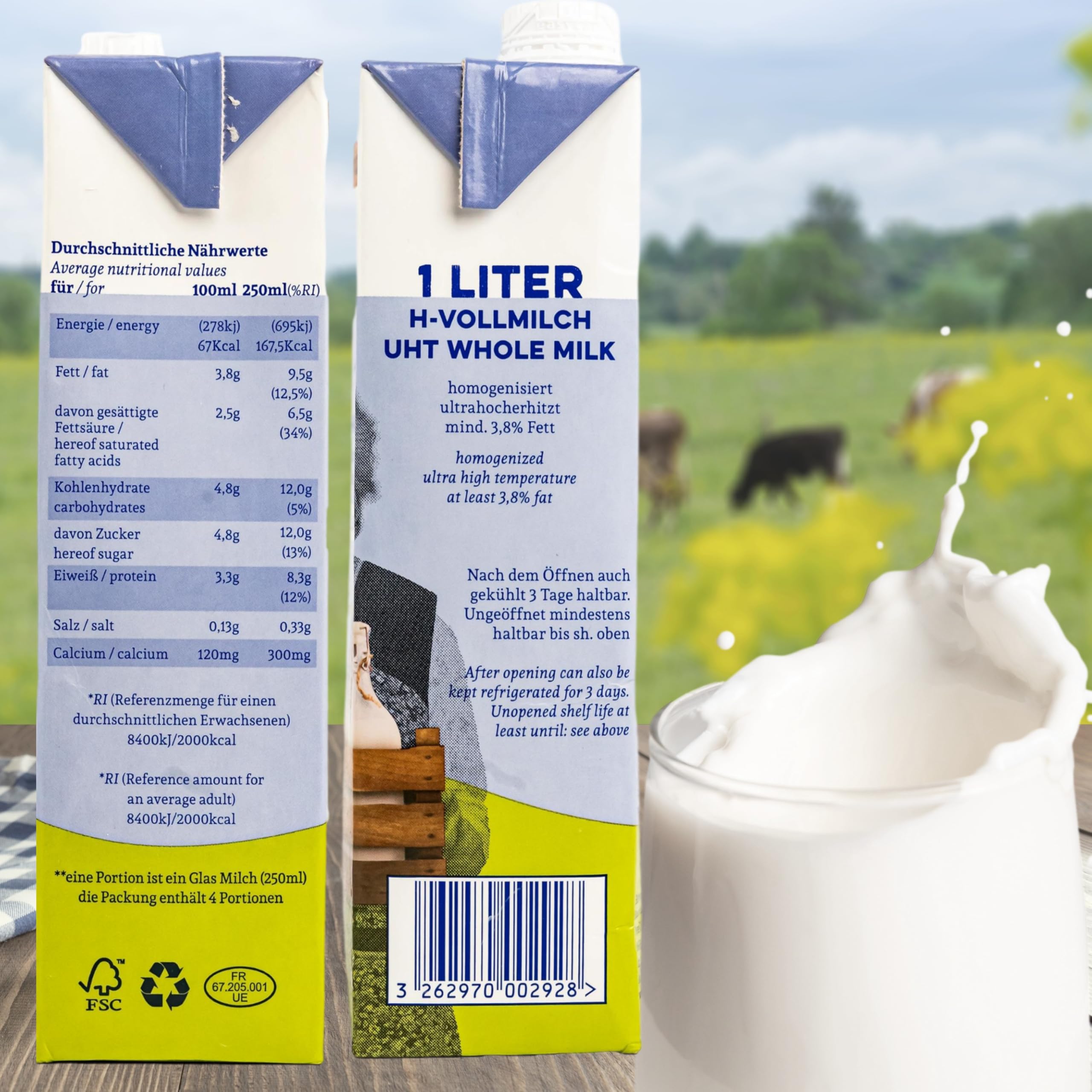 A2 Wohlfühl-Milch H-Vollmilch 3,8% 1 Liter 12er Pack - Haltbare Proteinmilch Kuhmilch mit A2 Protein