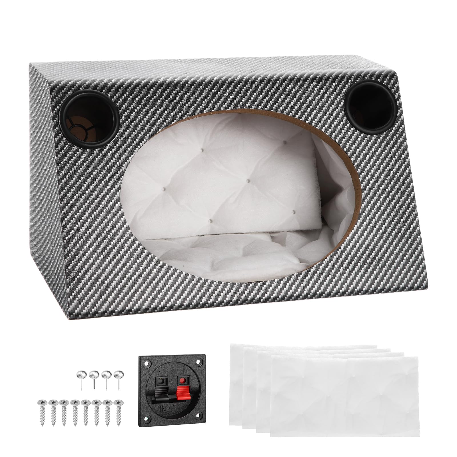 sourcing map Enceinte en bois avec port de 15,2 x 22,9 cm, noir et blanc, caisson de basses ventilé, boîte de haut-parleur pour voiture, camion, matériel audio personnalisé