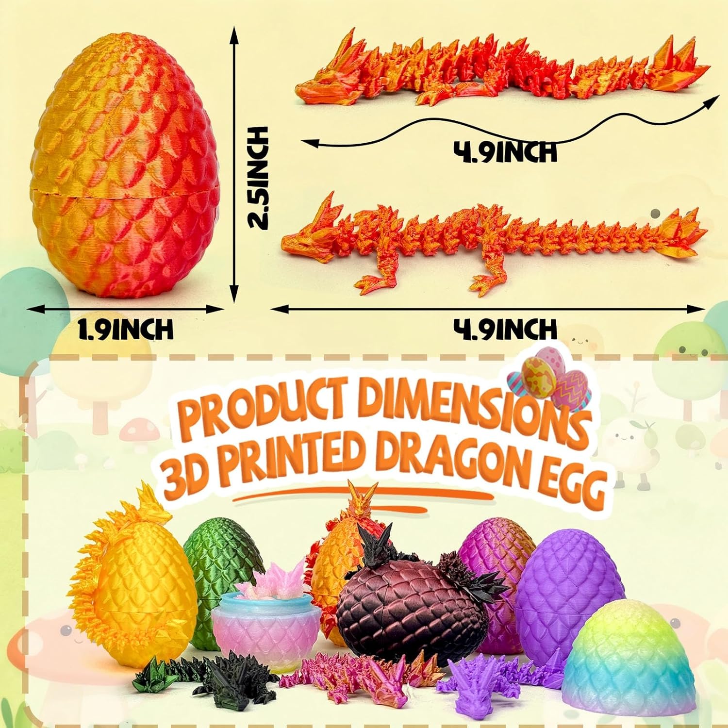 3D Printed Dragon Eggs with Dragon Inside,Prefilled Easter Eggs Filled,Articulated Flexible Dragon,Easter Advent Calendar Easter Basket Stuffers,Collectibles for Adults Teens Boy (24PCS)