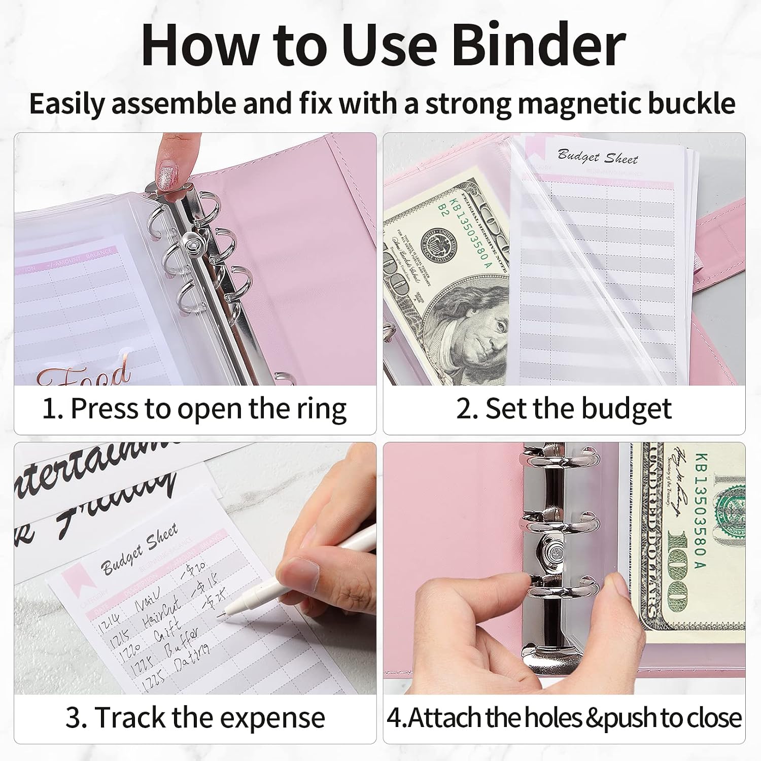 Sooez Budget Binder with Zipper Cash Envelopes & Expense Sheets for Budgeting and Saving Money, Money Organizer for Cash with Category Labels, Money Saving Binder Cash Wallet Envelope image 5