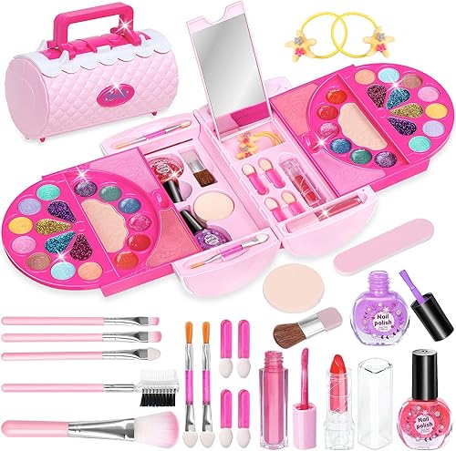 Babbyo - Kit de maquillaje para niños 61 piezas kit de maquillaje para niños prueba de seguridad juego de juguetes de maquillaje auténticos lavables