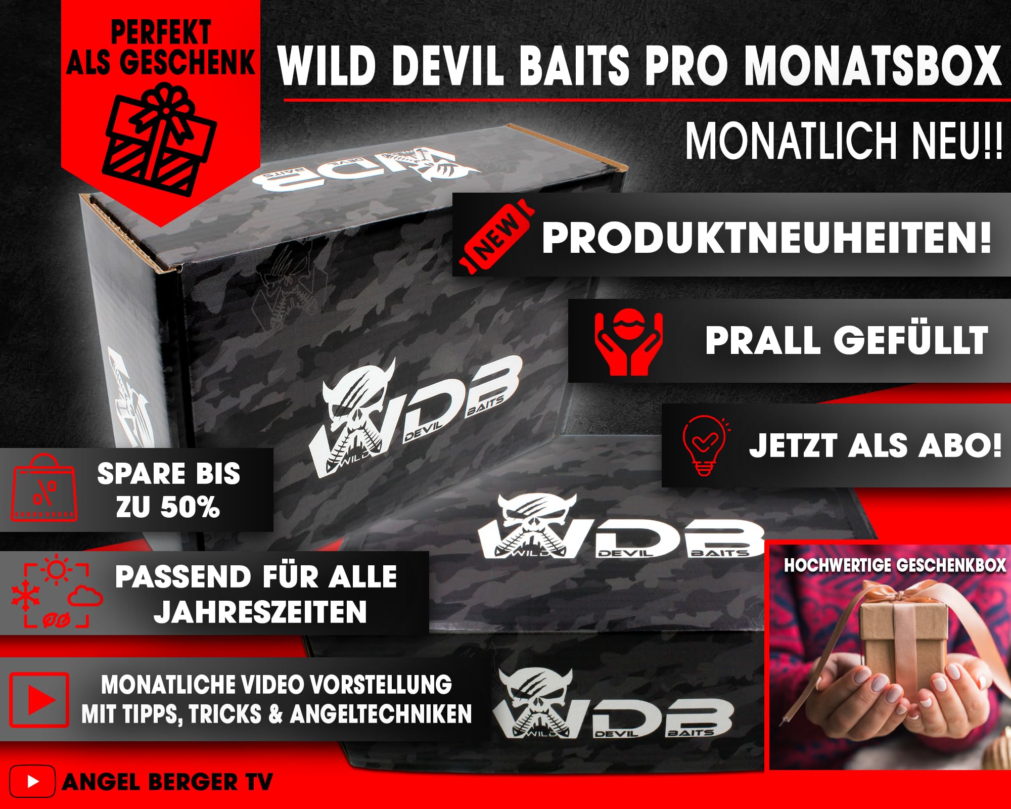 Wild Devil Baits Pro Petri Box Monatsbox Raubfischbox Angelbox Promo Box Geschenk Angelzubehör (Juni)