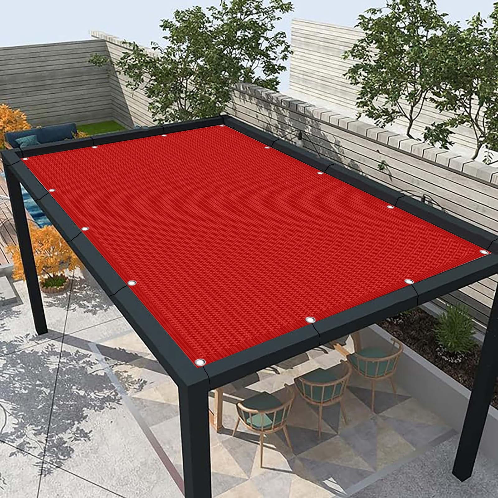 Copri Balcone 120 x 700 cm in HDPE 220G ㎡, Permeabile, Anti-Uv, Frangivento, Protezione Solare, Privacy Recinzione Copertura con Fascette e Funi para Exterior Terraza, Rosso