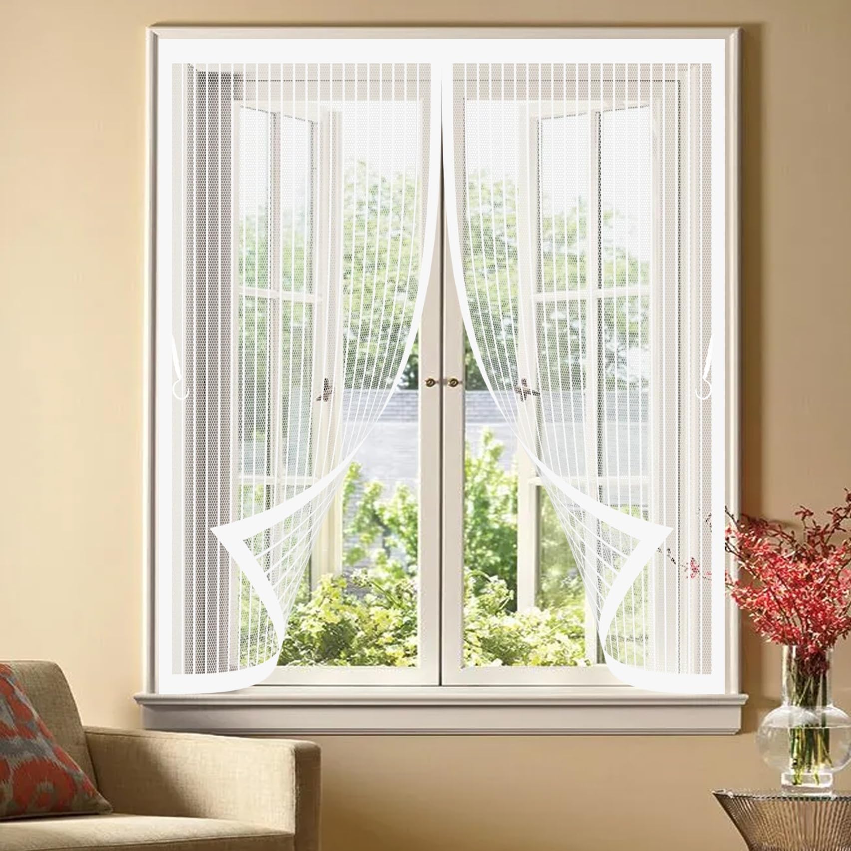 Moustiquaire fenêtre 100x98 rideau anti moustique blanc robuste