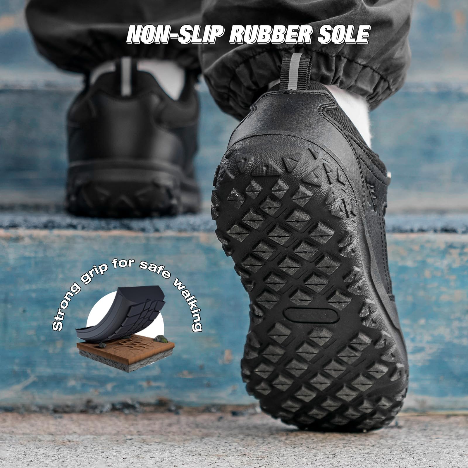 UOVO Zapatos escolares de cuero negro para niños, zapatillas para caminar al aire libre con parte superior repelente al agua, suela de goma antideslizante, cordones fáciles de tocar, talla 34-43