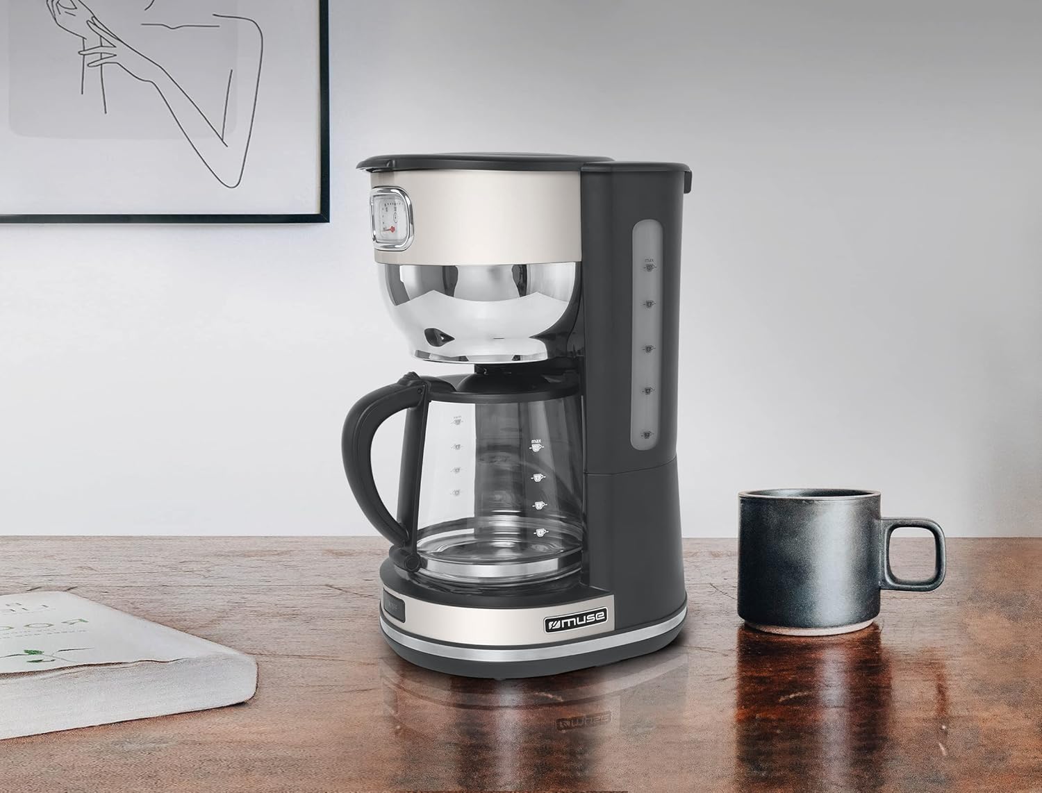 Muse Macchina da caffè MS-220 SC | con brocca in vetro, display analogico per mantenere il caldo, capacità 10 tazze, acciaio inox, beige Muse Macchina da caffè MS-220 SC | con brocca in vetro, display analogico per mantenere il caldo, capacità 10 tazze, acciaio inox, beige