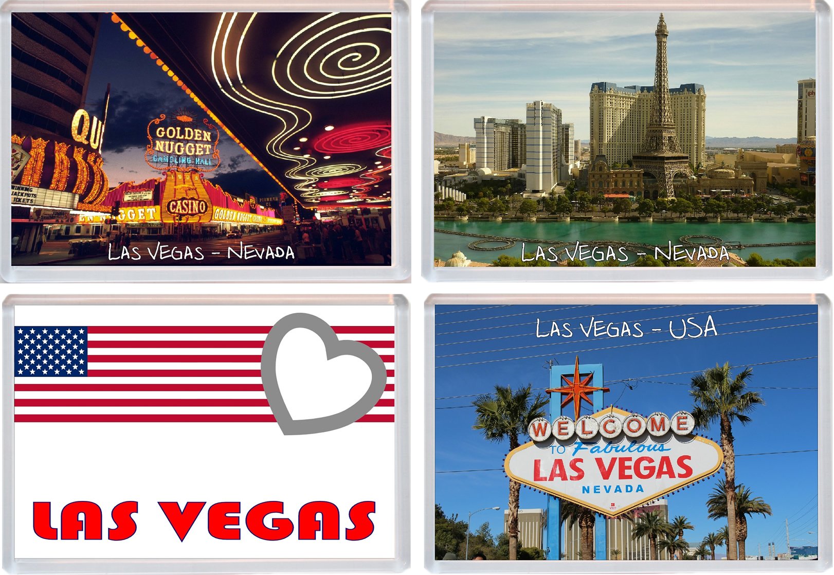 Las Vegas - Nevada - USA - 4 PACK - Jumbo Fridge Magnet/Magnets