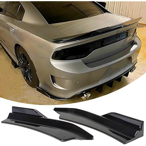 Rear Bumper Spoiler Diffuser Splitter Protector Fit for Dodge Charger SRT, R/T 392, GT, Scat Pack, Daytona 2015-2023, 2PCS Rear Bumper Side Lip Aprons Valence Spat Accessories (Gloss Black)