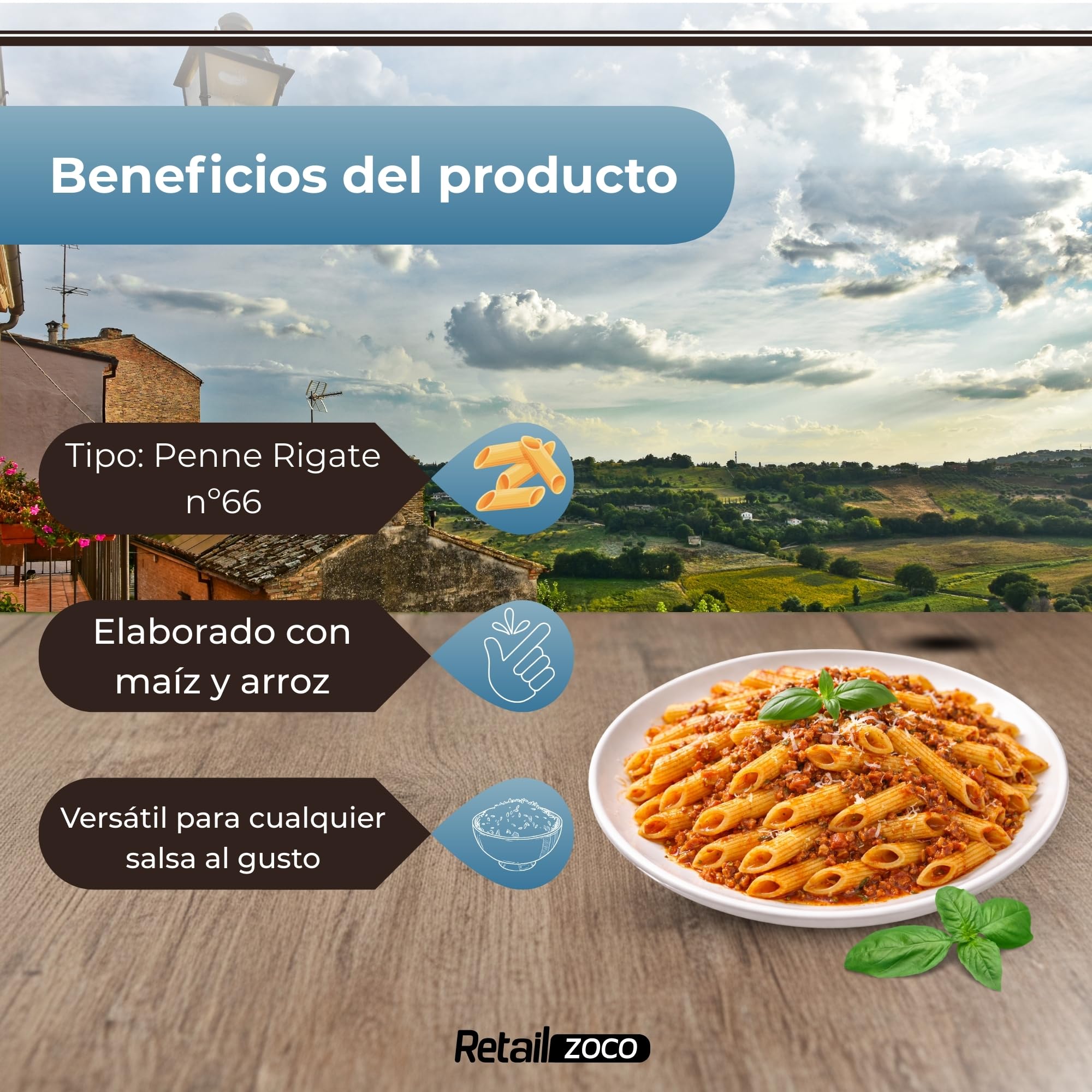 Pasta Rummo Penne Rigate SIN Gluten Nº66, Pasta Italiana, Pasta alimenticia con harina de arroz integral y maíz, Sin gluten, Elaboración lenta, Tiempo de cocción 12 minutos, 6 Paquetes de 400 gr