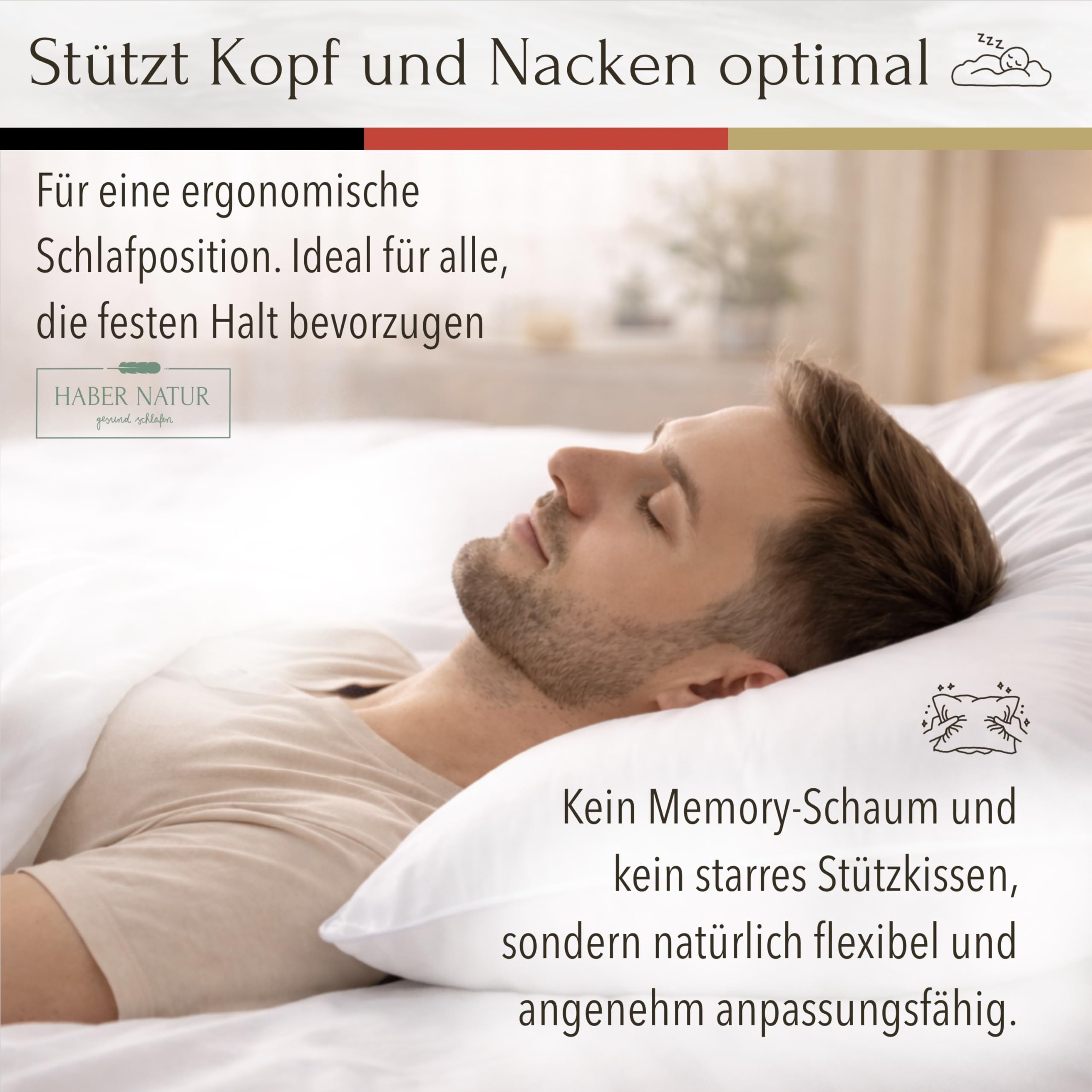 HABER NATUR Federkissen 80x80 - Made in Germany - Kopfkissen 100% Federn | Kopfkissen 80x80 mit 1500g Füllgewicht | Allergiker geeignet (NOMITE) | Tierwohl Zertifiziert (DOWNPASS) | Oeko-TEX Klasse 1