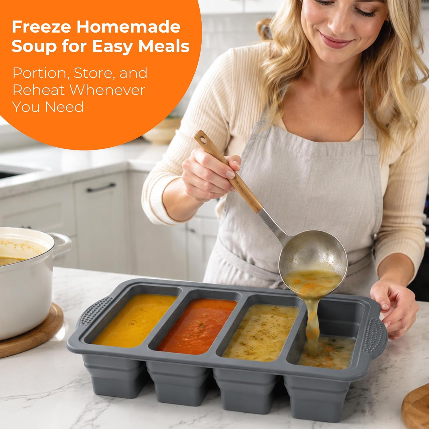 Collapsible Silicone Soup Freezer Tray Molds with Lids, 2-Pack