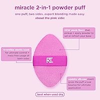 Vista 4 de Real Techniques Miracle 2-In-1 Powder Puff 2 Pack, Dual-Sided, Full Size Makeup Blending Puff, Reversible Elastic Band, Makeup Sponge & Powder Puff