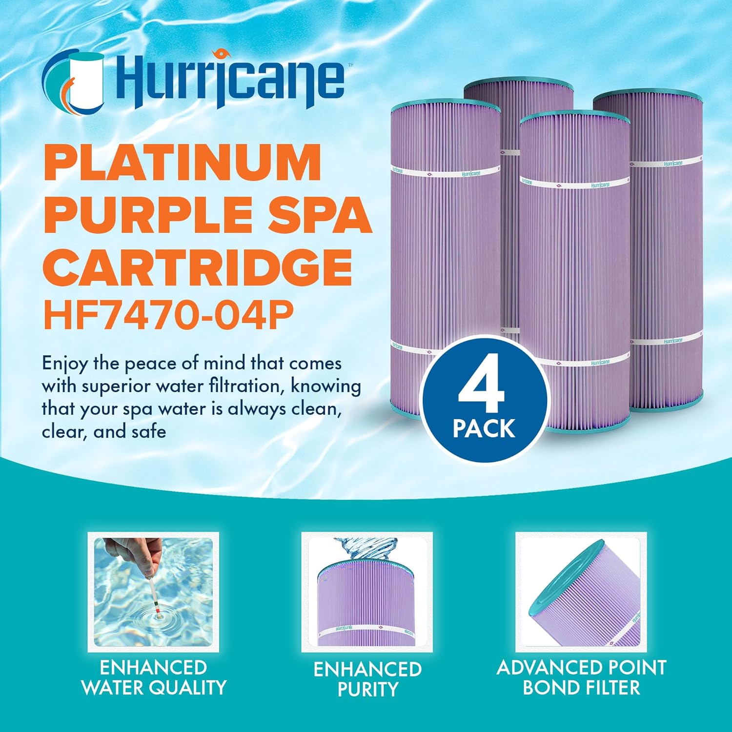 Hurricane Filters 8 Pack HF7470-04P Platinum Purple Pool Filter Cartridge - Replacement for PCC80, Unicel C-7470, Filbur FC-1976, Pentair Clean & Clear 320 - Image 2