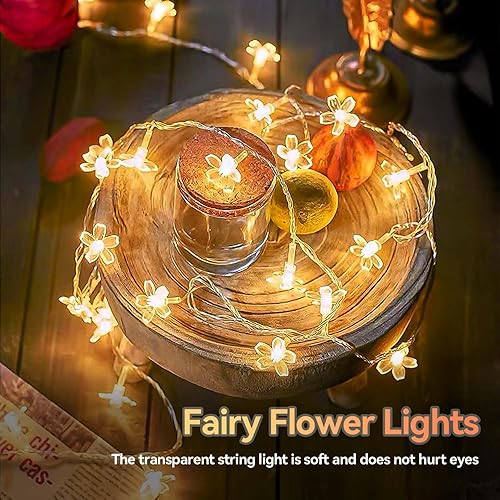 Vista 2 de ITICdecor Flower String Lights 15 FT 30 LED Fairy Christmas Lights Battery Operated Indoor&Outdoor Twinkle Lighting Bedroom Decor for Party Wedding