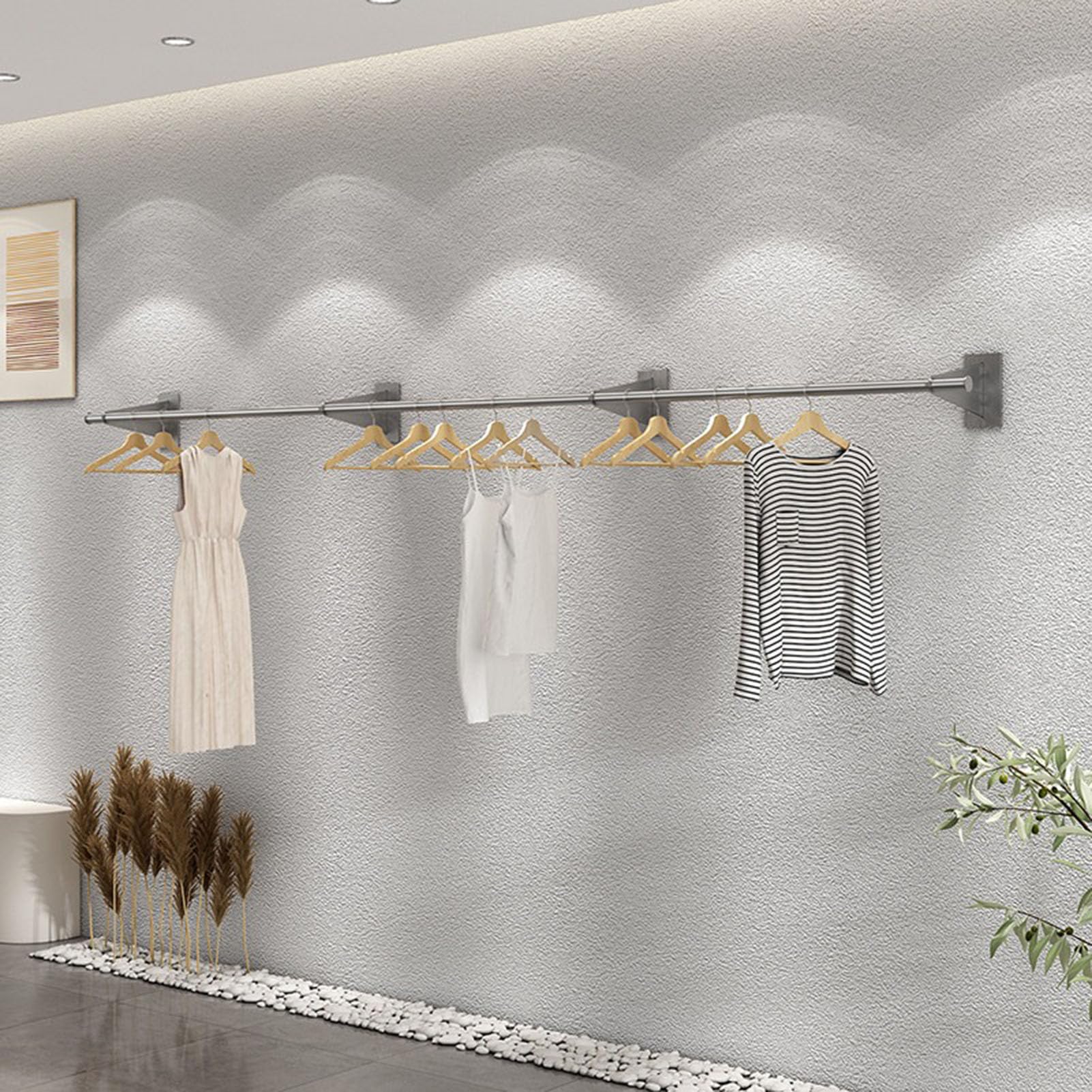 LRZPTDYU Industrial Pipe WallMounted Garment Rack Stainless Steel Clothing Display Stand for Retail SpaceSaving Hanging Closet Rod & Towel Rack for Bedroom & Laundry Room