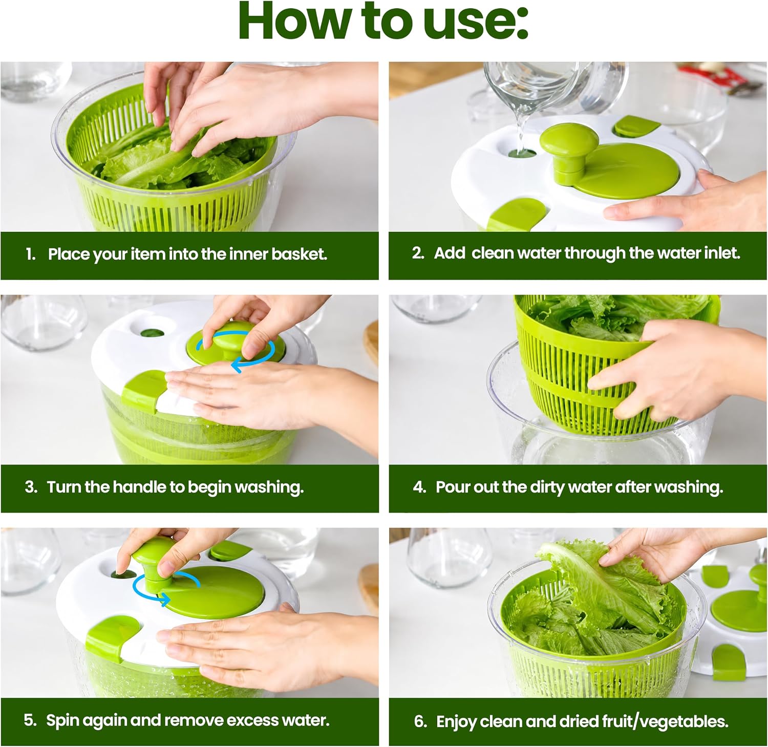 Salad Spinner Lettuce Spinner with Drain, Vegetable & Fruit Washer, Salad Dryer, 5 litre.