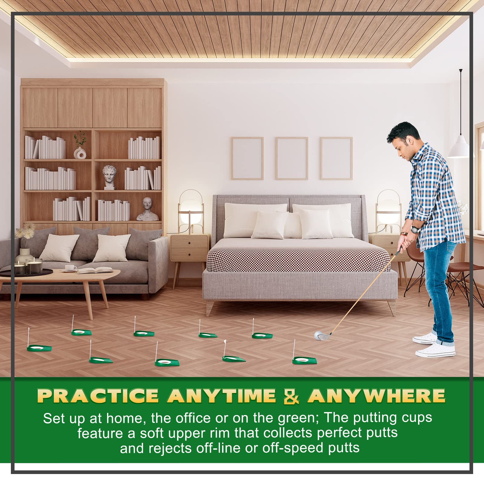 Sotiff 9 Pack Golf Putting Cup and Flag Plastic Golf Hole Training Aids Golf Training Putters for Indoor Outdoor Men Women Office Backyard Garage Accessories