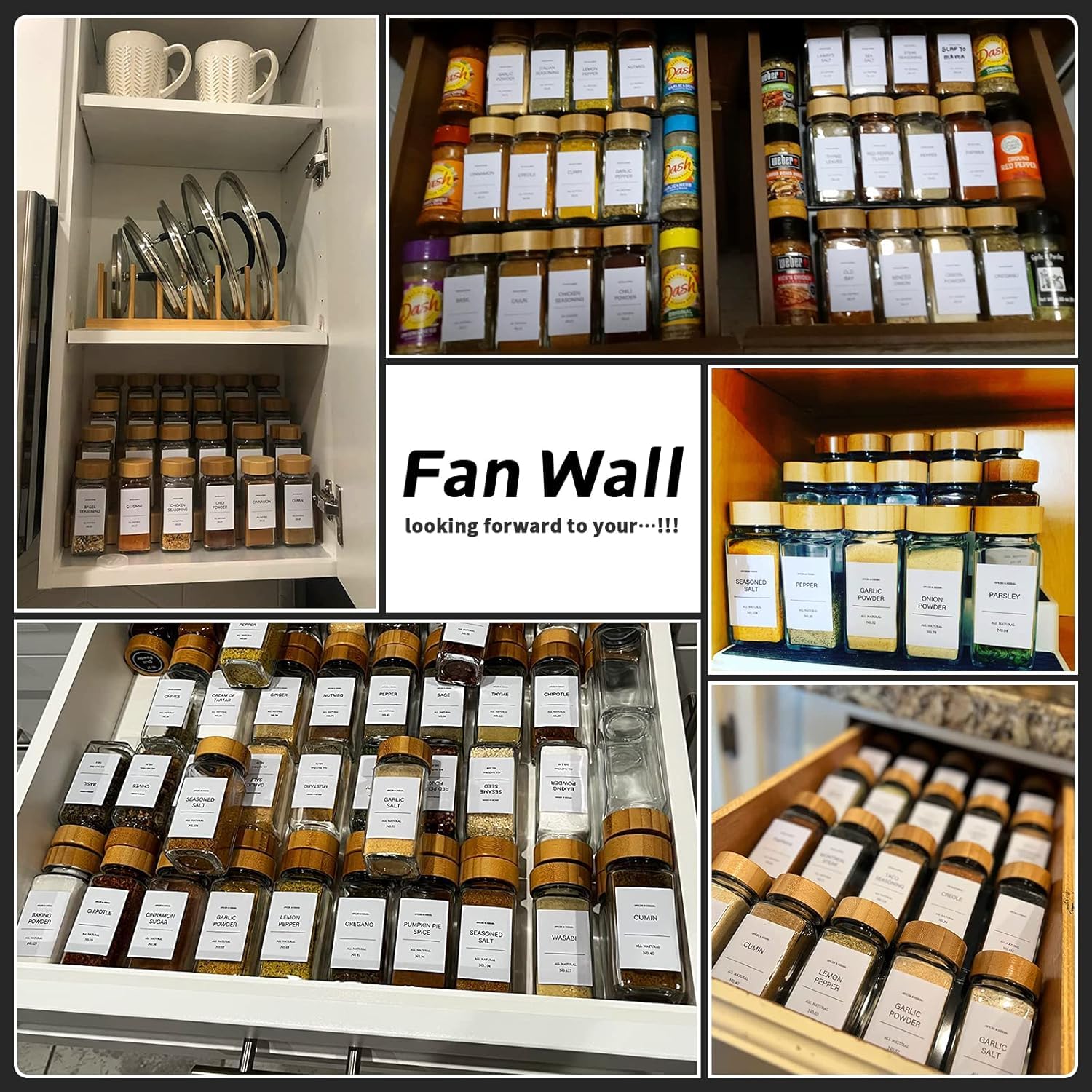 MEETOZ Glas Gewürzgläser mit Etikett Set, Glas Gewürzdosen mit Holzdeckel, Gewürze und Gewürze Sets Organizer, Gewürzglas mit Deckel Lebensmittelkanister Flasche Zuckerstreuer 24pcs